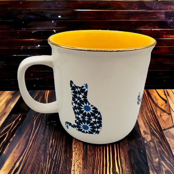Davids Tea Cat Mosaic Mug - Gold Rimmed - RARE - Picture 4 of 6